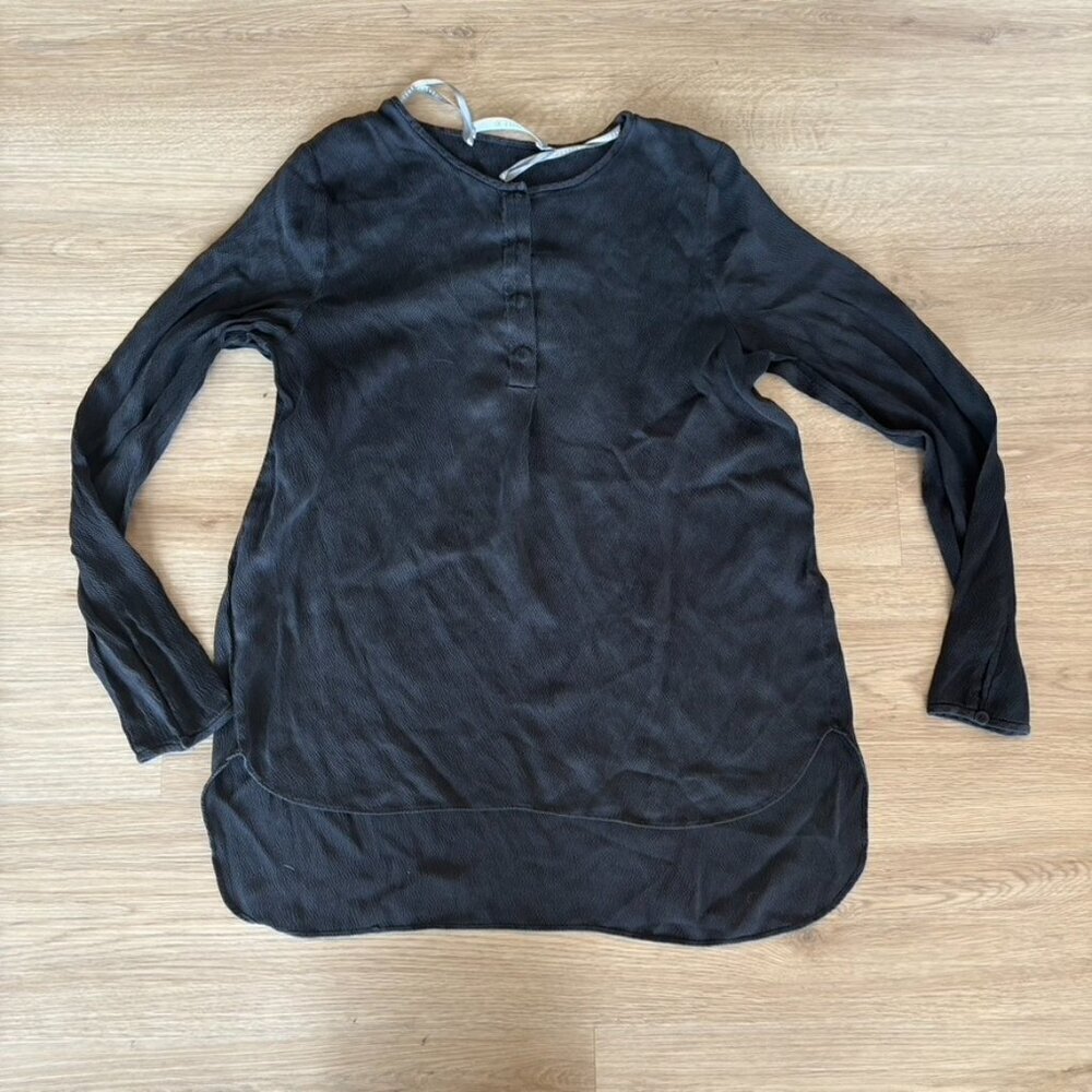 ** Tiger of Sweden Black Textured long sleeve henley blouse 36 small - Picture 1 of 7